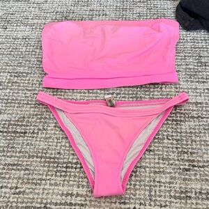solid and striped  and REDONE COLLAB Strapless  Bandeau Bikini Set in Hot Pink